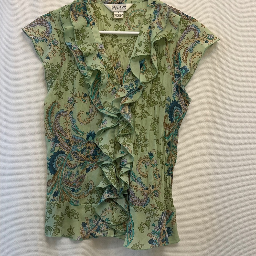 Allison Taylor Paisley Ruffle Blouse - Green and Blue